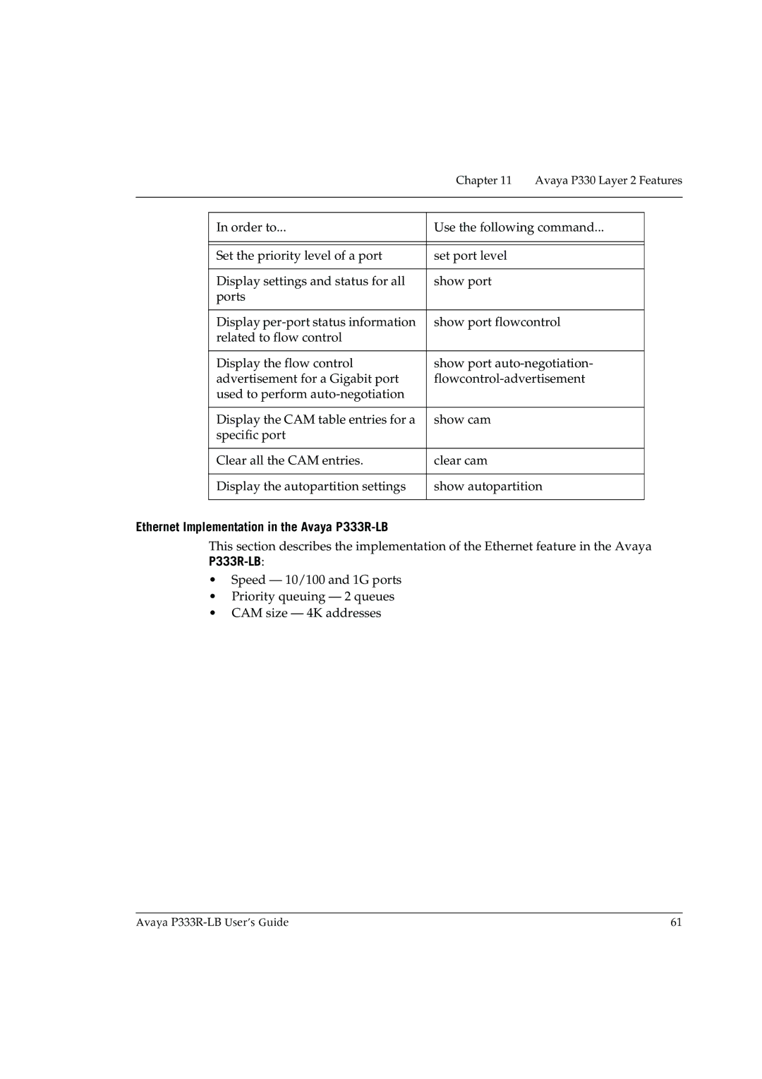 Avaya manual Ethernet Implementation in the Avaya P333R-LB 