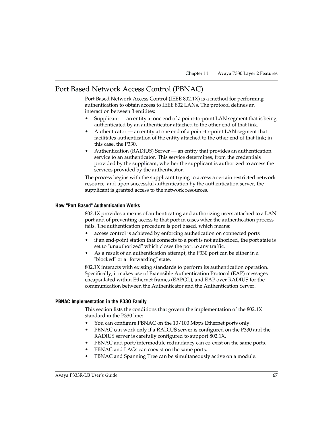 Avaya P333R-LB manual Port Based Network Access Control Pbnac, How Port Based Authentication Works 