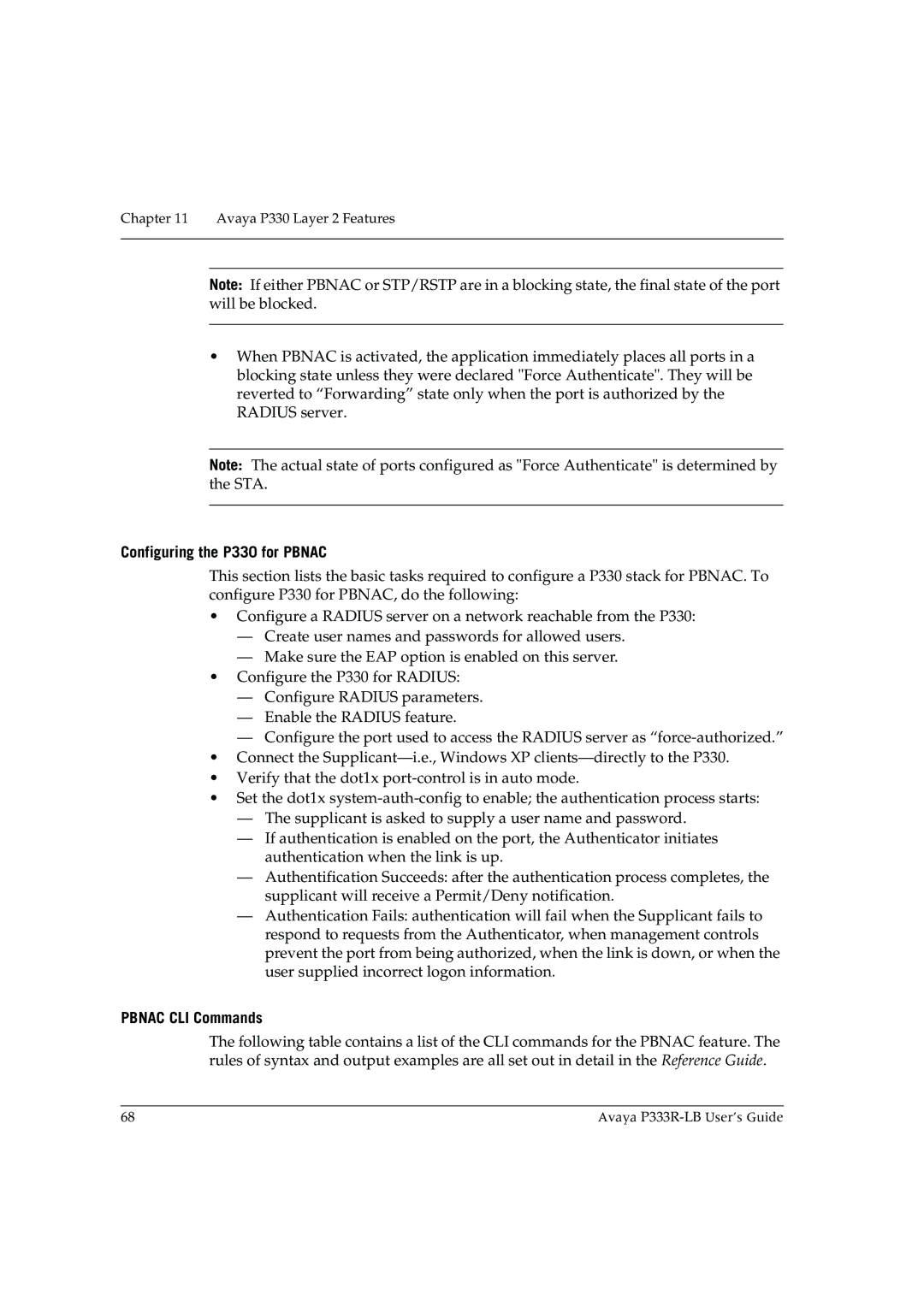 Avaya P333R-LB manual Configuring the P330 for Pbnac, Pbnac CLI Commands 