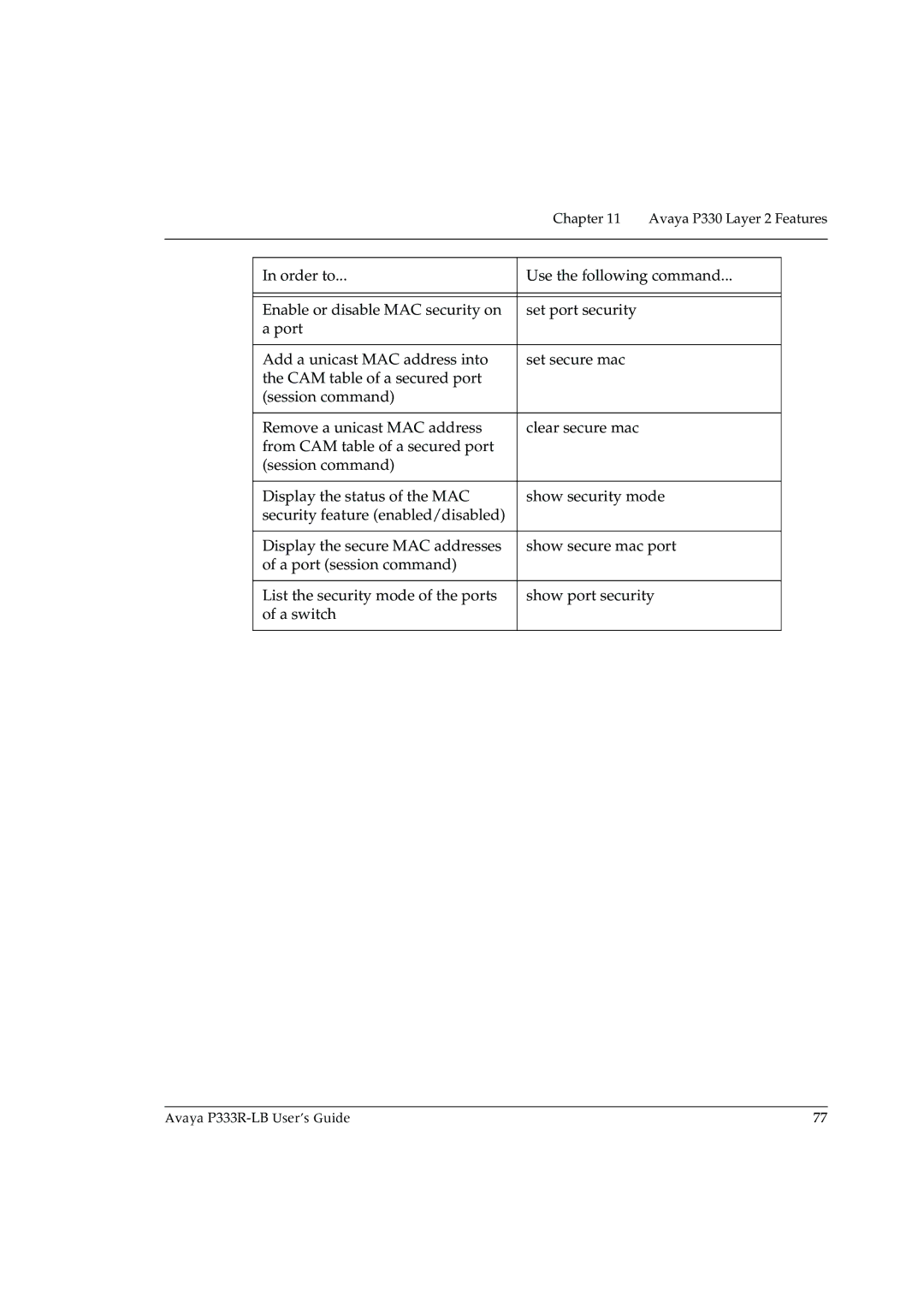 Avaya P333R-LB manual Avaya P330 Layer 2 Features 