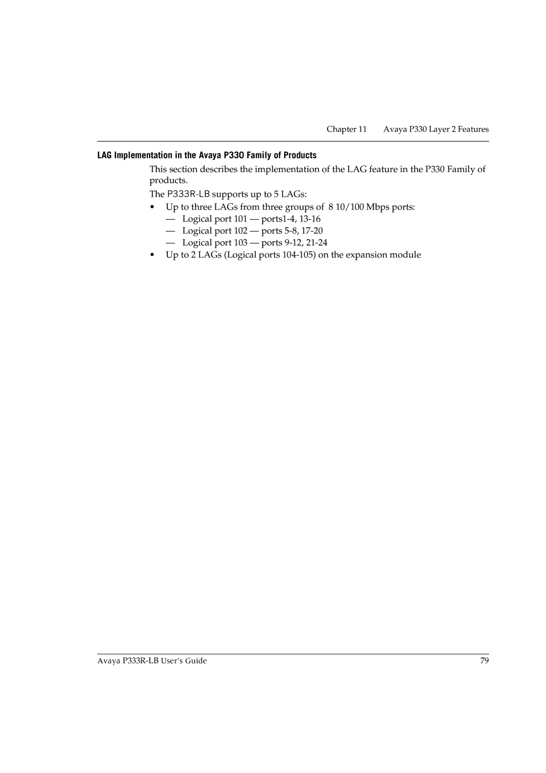 Avaya P333R-LB manual LAG Implementation in the Avaya P330 Family of Products 