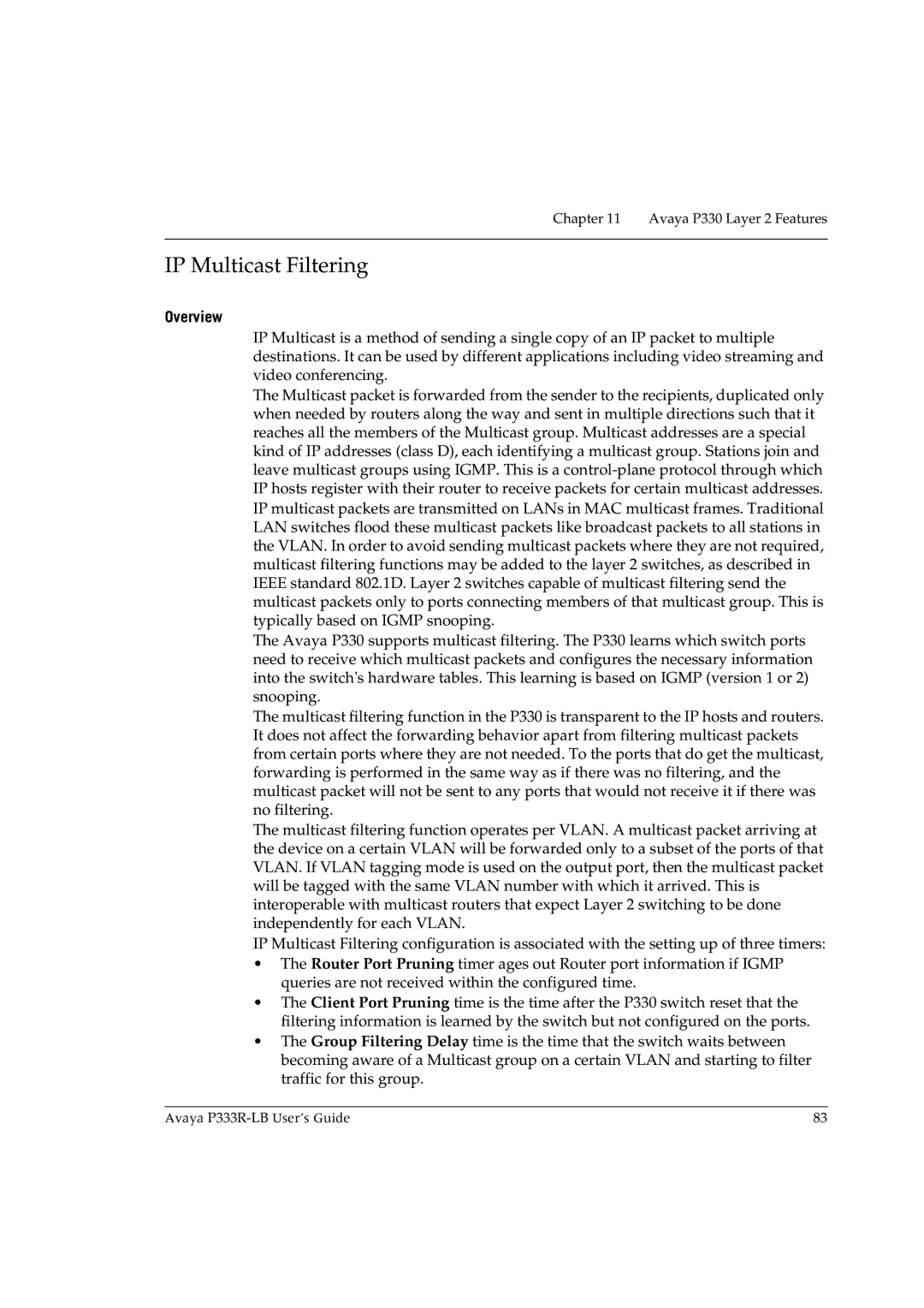 Avaya P333R-LB manual IP Multicast Filtering, Overview 
