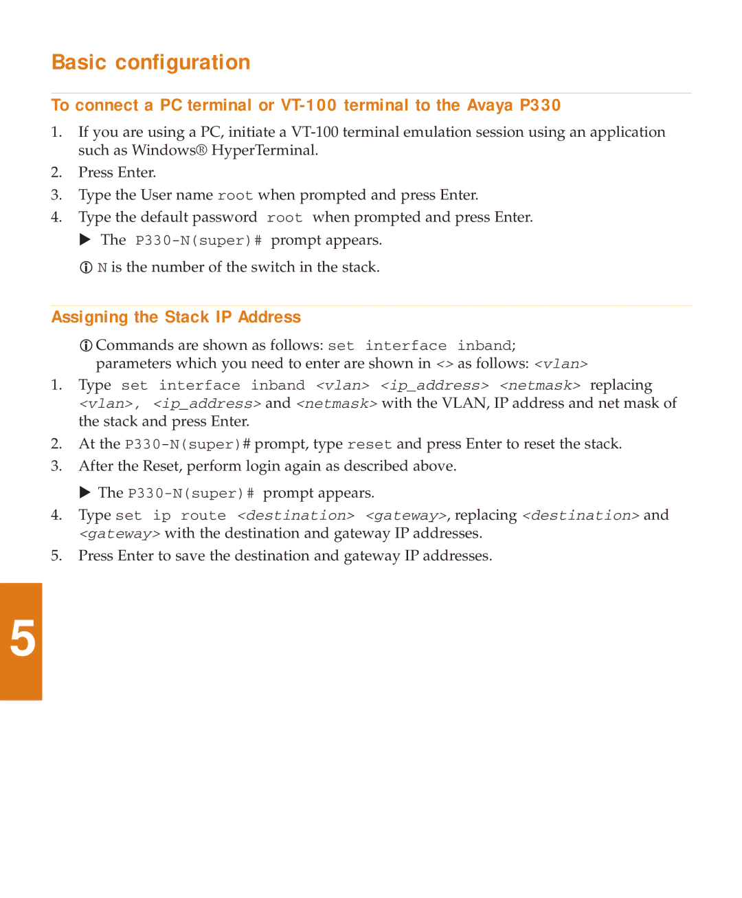 Avaya P333T quick start Basic configuration, Assigning the Stack IP Address 