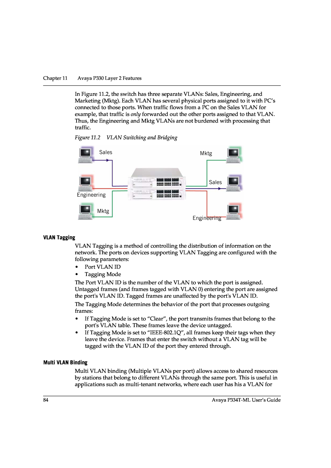 Avaya P3343T-ML manual VLAN Tagging, Multi VLAN Binding 
