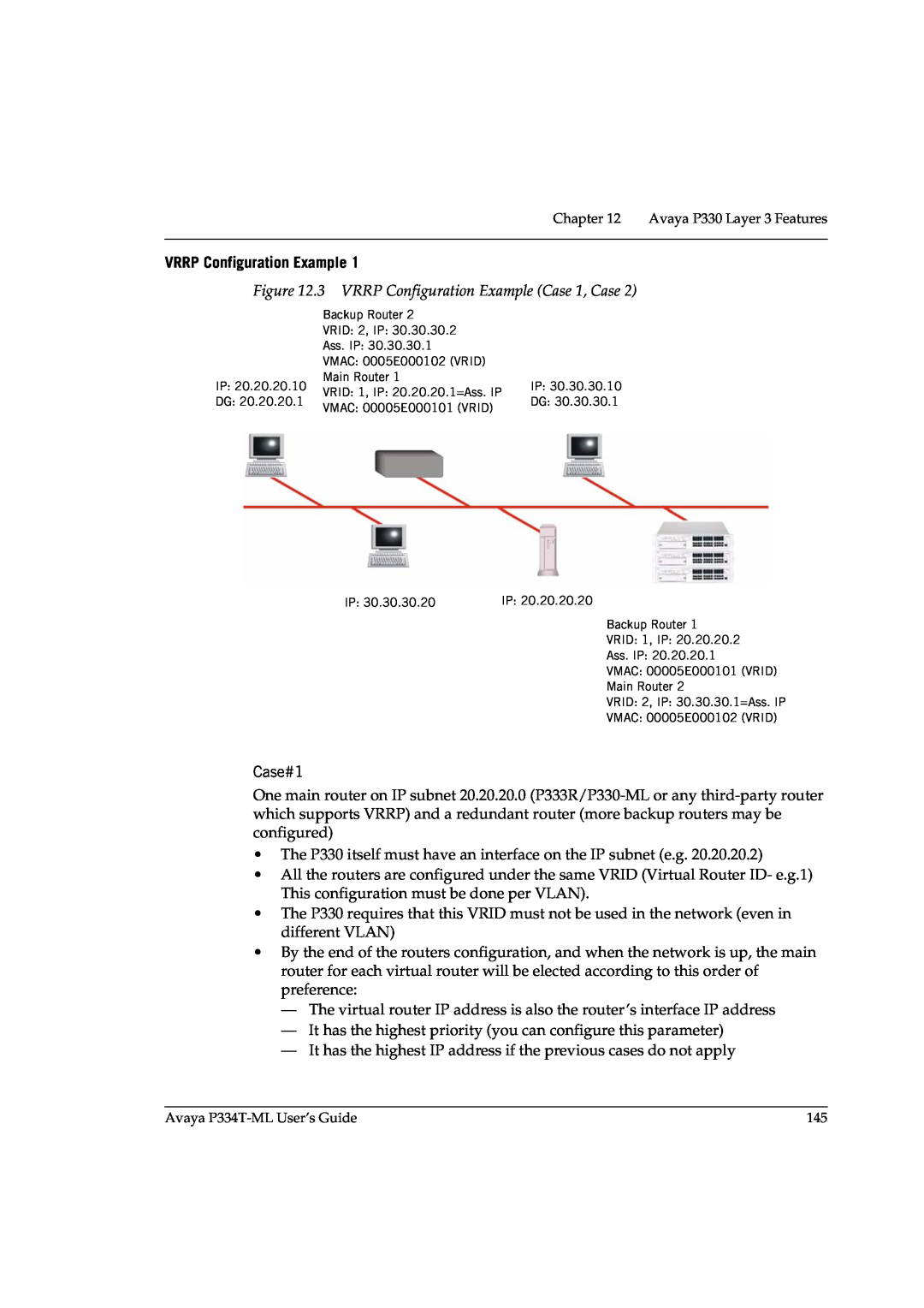Avaya P3343T-ML manual VRRP Configuration Example 