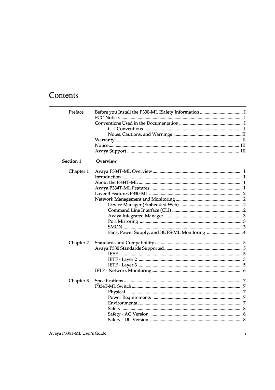 Avaya P3343T-ML manual Contents, Section, Overview 