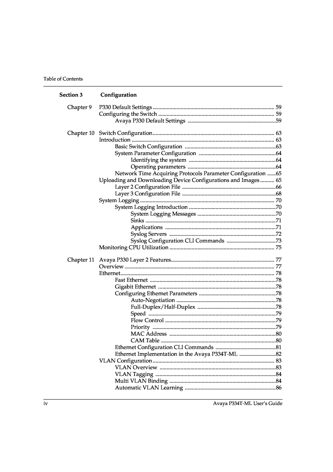 Avaya P3343T-ML manual Section, Configuration 