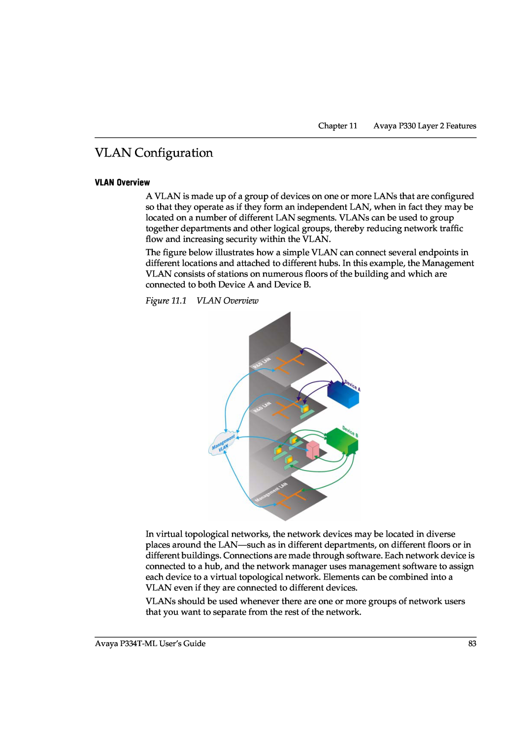 Avaya P3343T-ML manual VLAN Configuration, VLAN Overview 