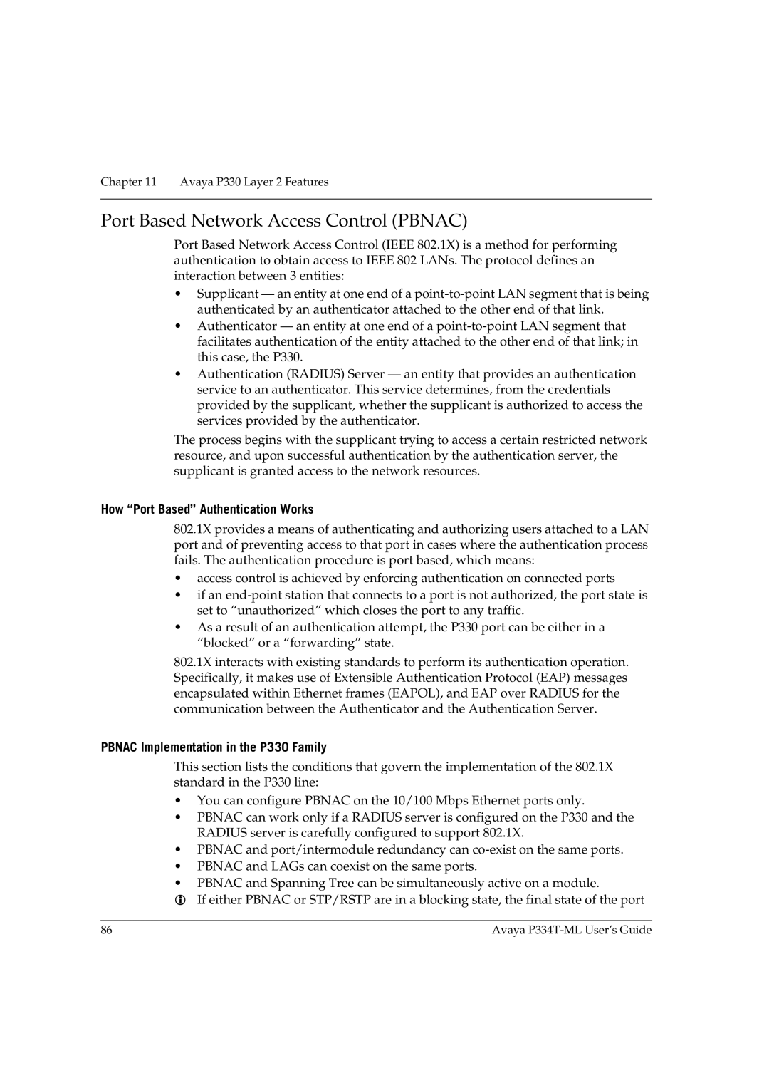 Avaya P334T-ML manual Port Based Network Access Control Pbnac, How Port Based Authentication Works 