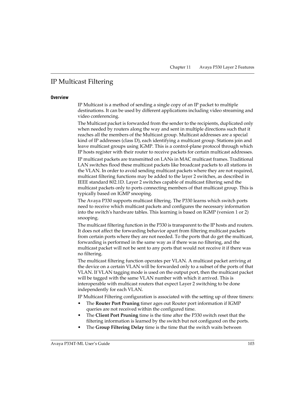 Avaya P334T-ML manual IP Multicast Filtering, Overview 