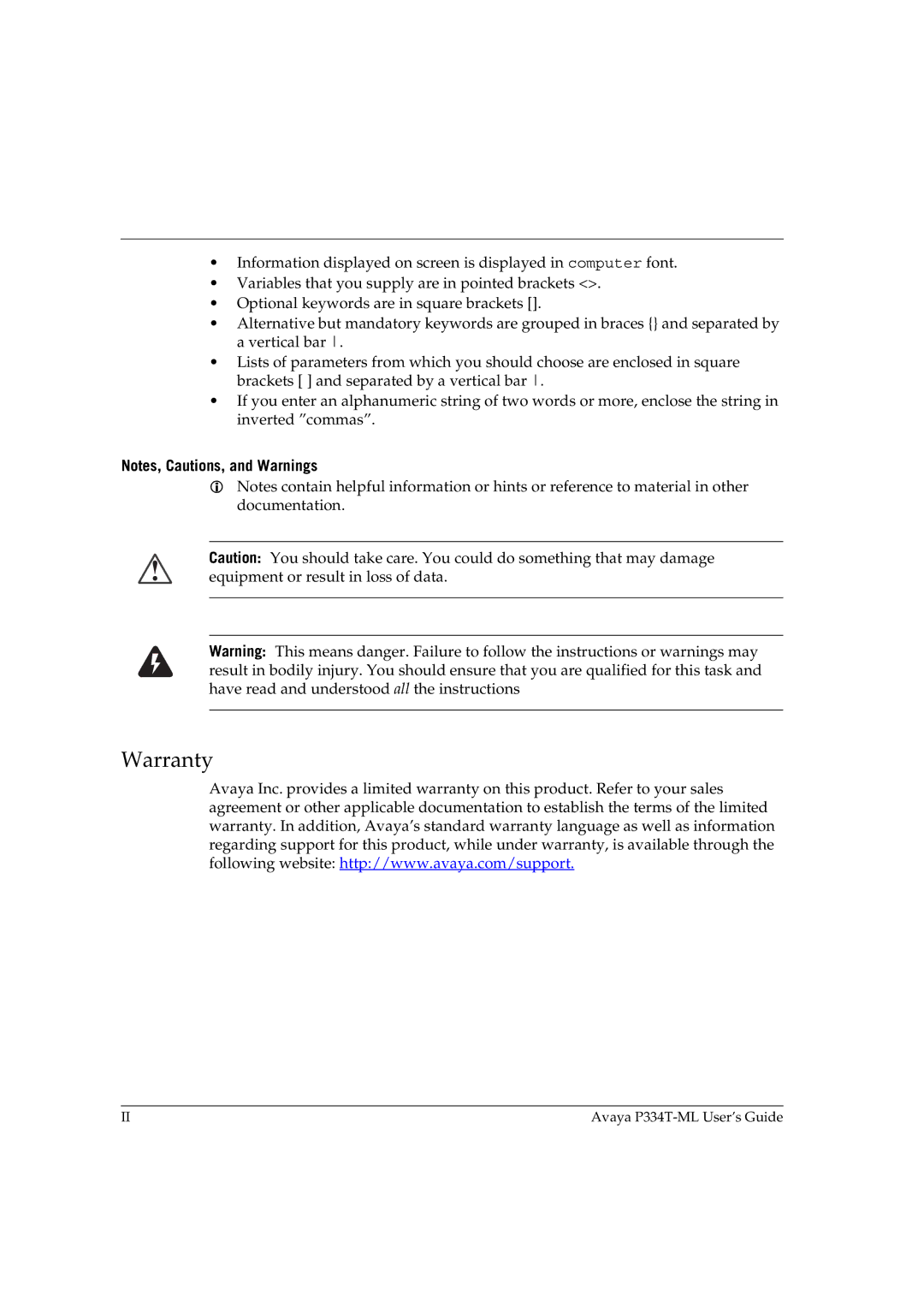 Avaya P334T-ML manual Warranty 