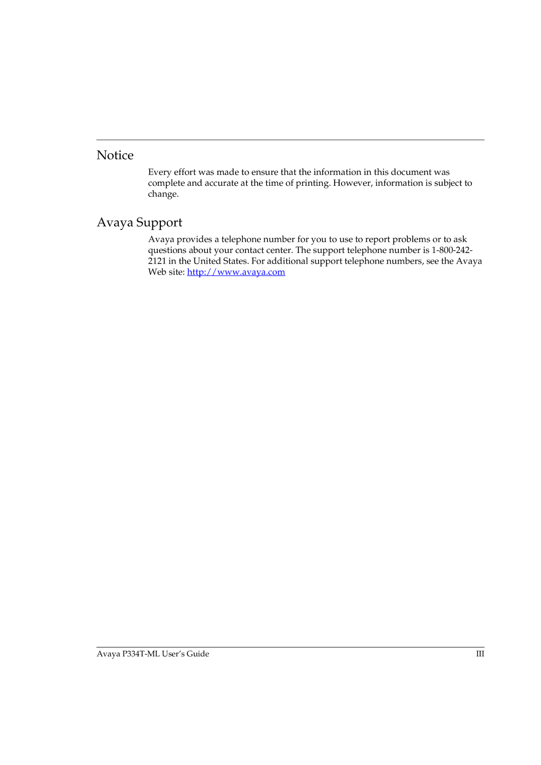 Avaya P334T-ML manual Avaya Support 