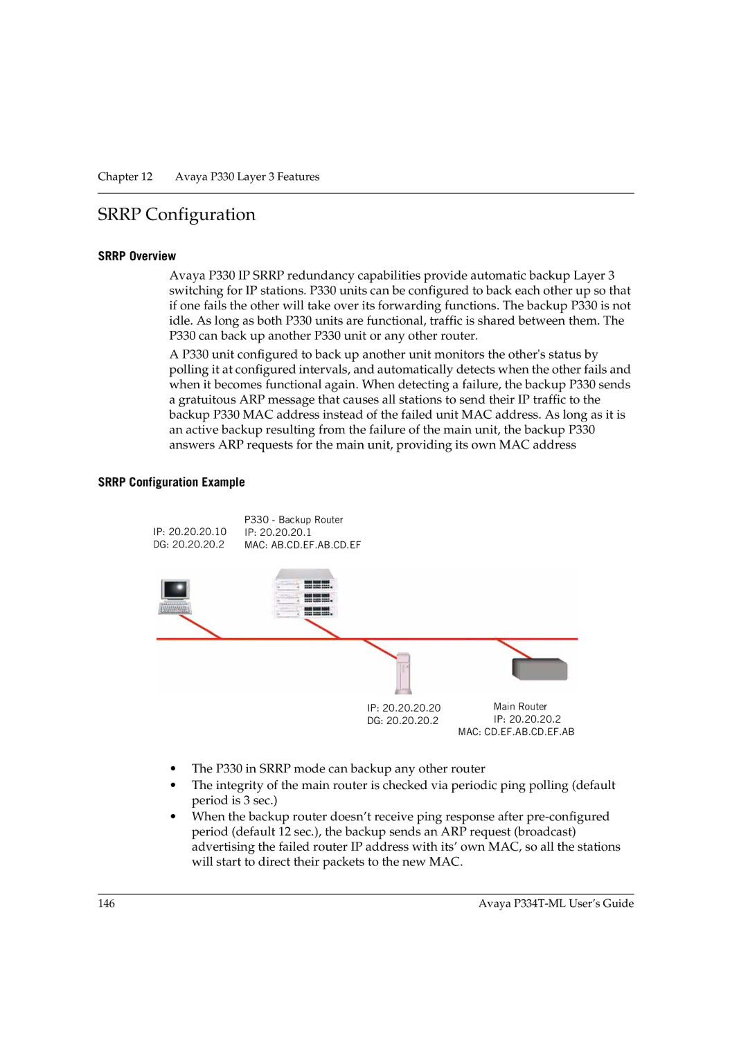 Avaya P334T-ML manual Srrp Overview, Srrp Configuration Example 