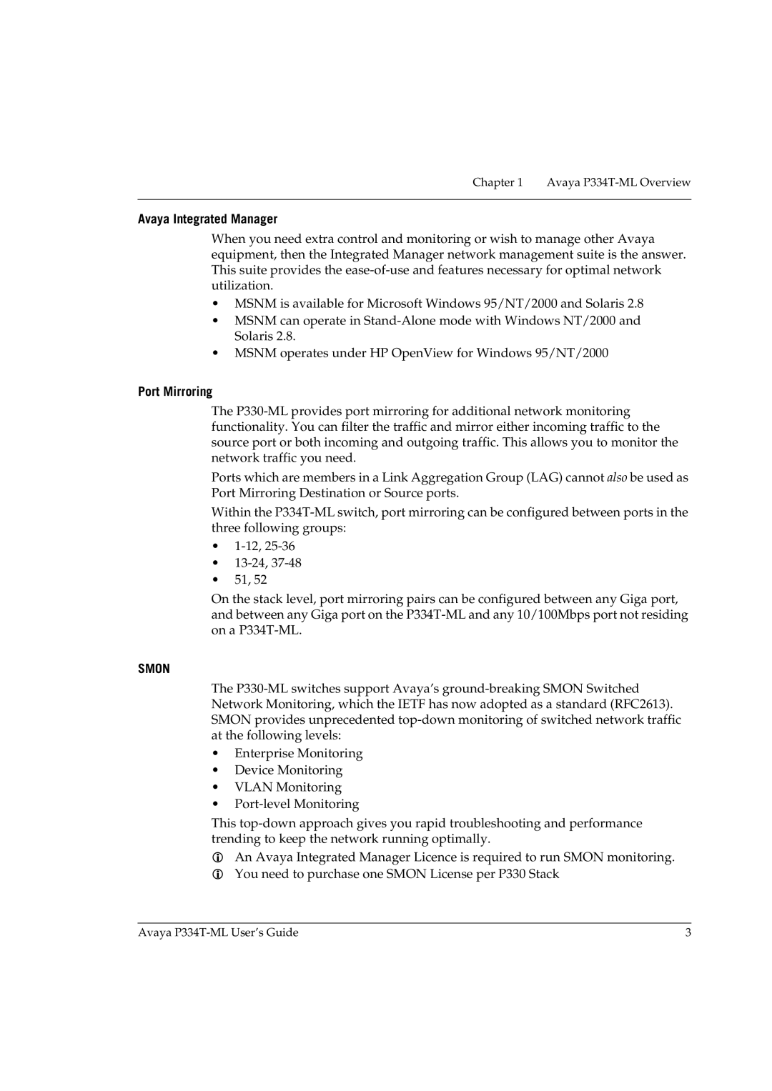 Avaya P334T-ML manual Avaya Integrated Manager, Port Mirroring 