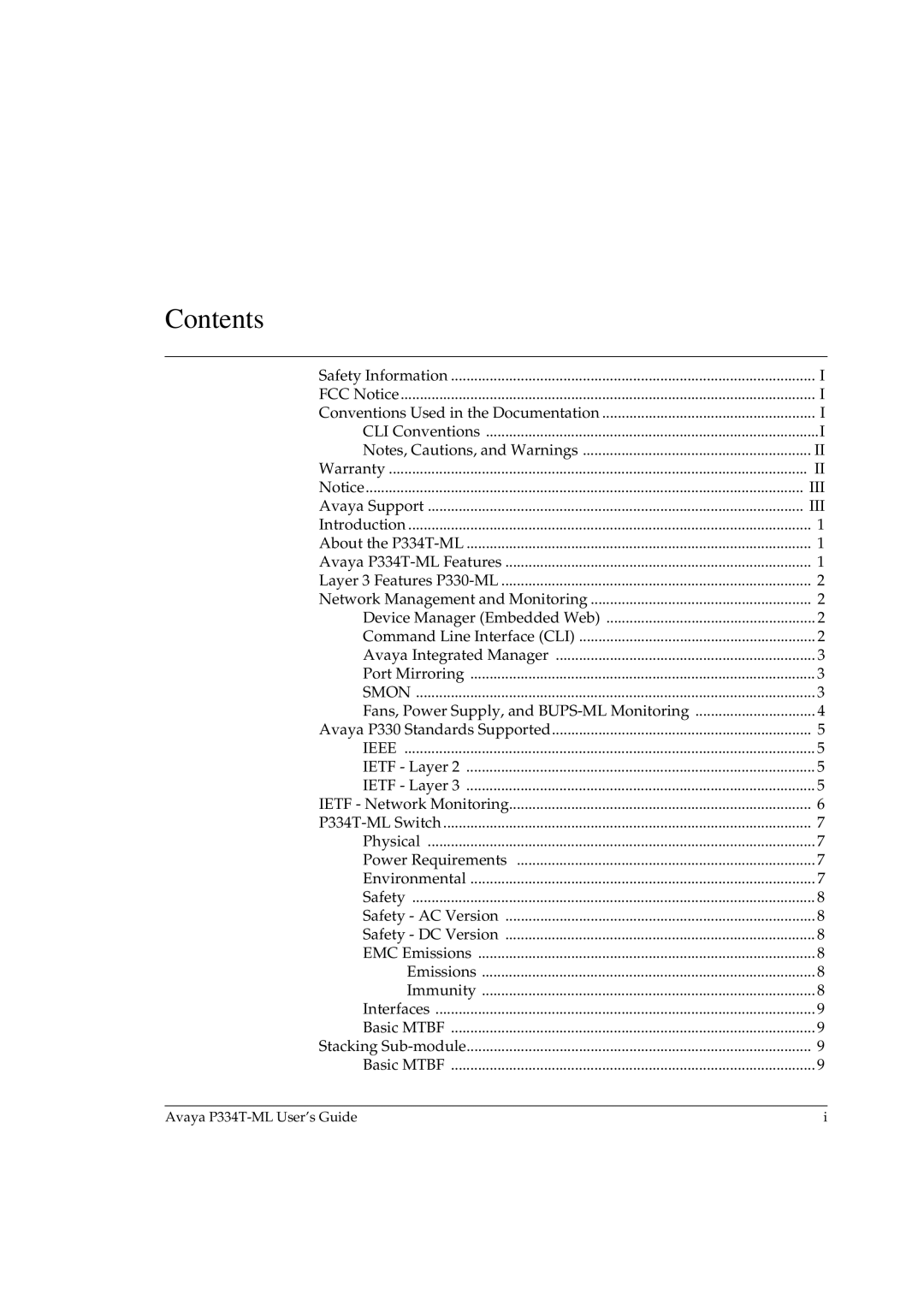 Avaya P334T-ML manual Contents 