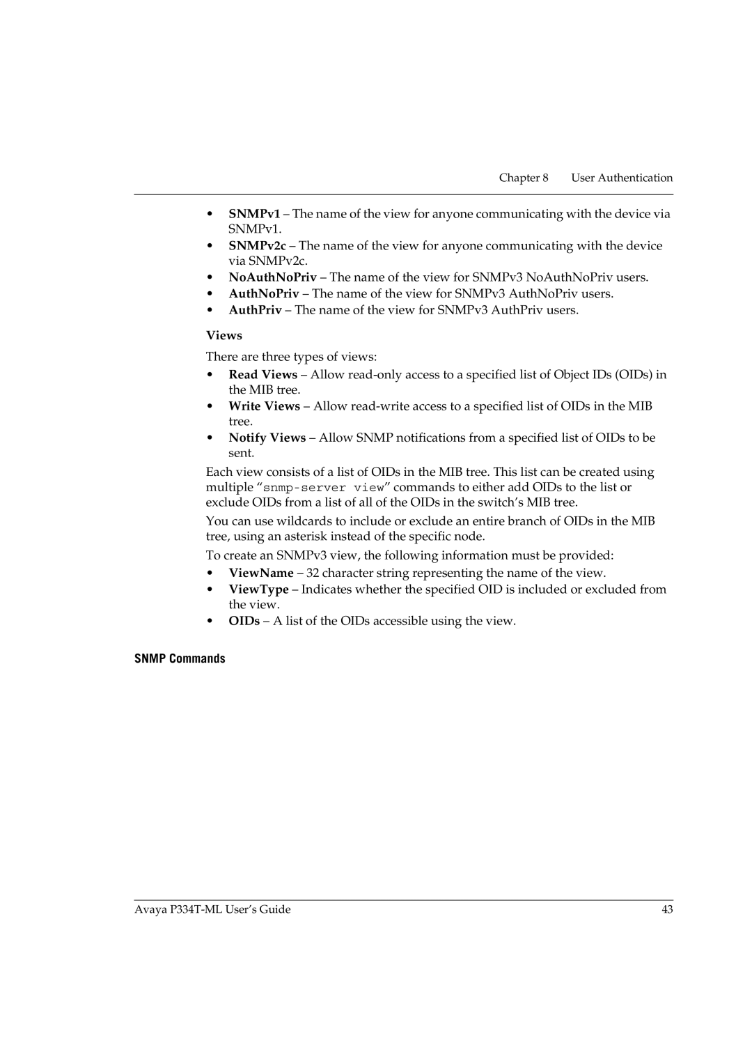 Avaya P334T-ML manual Views, Snmp Commands 