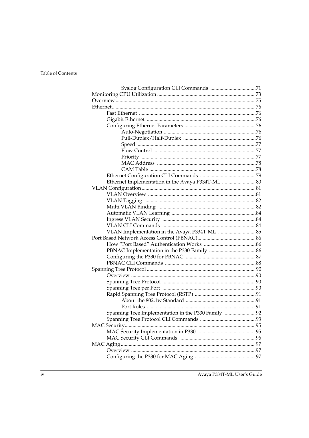 Avaya P334T-ML manual Table of Contents 