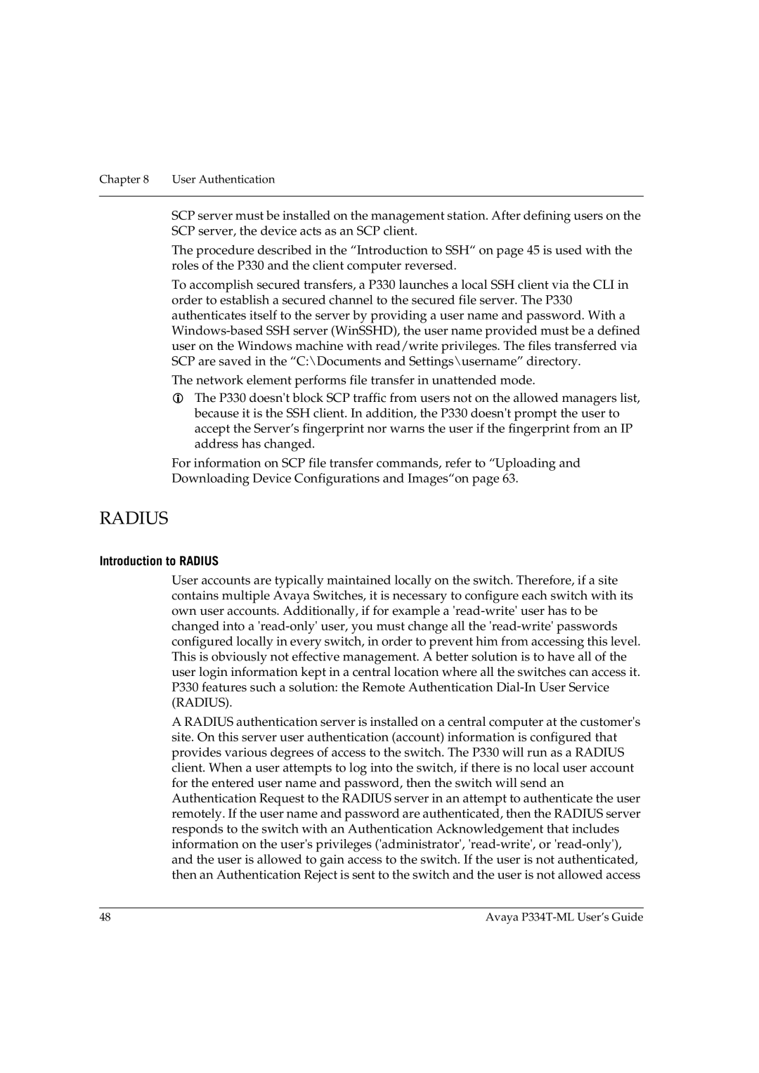 Avaya P334T-ML manual Introduction to Radius 