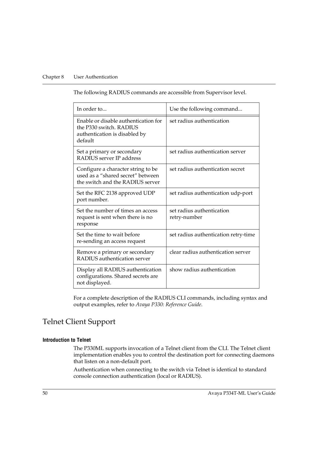 Avaya P334T-ML manual Telnet Client Support, Introduction to Telnet 