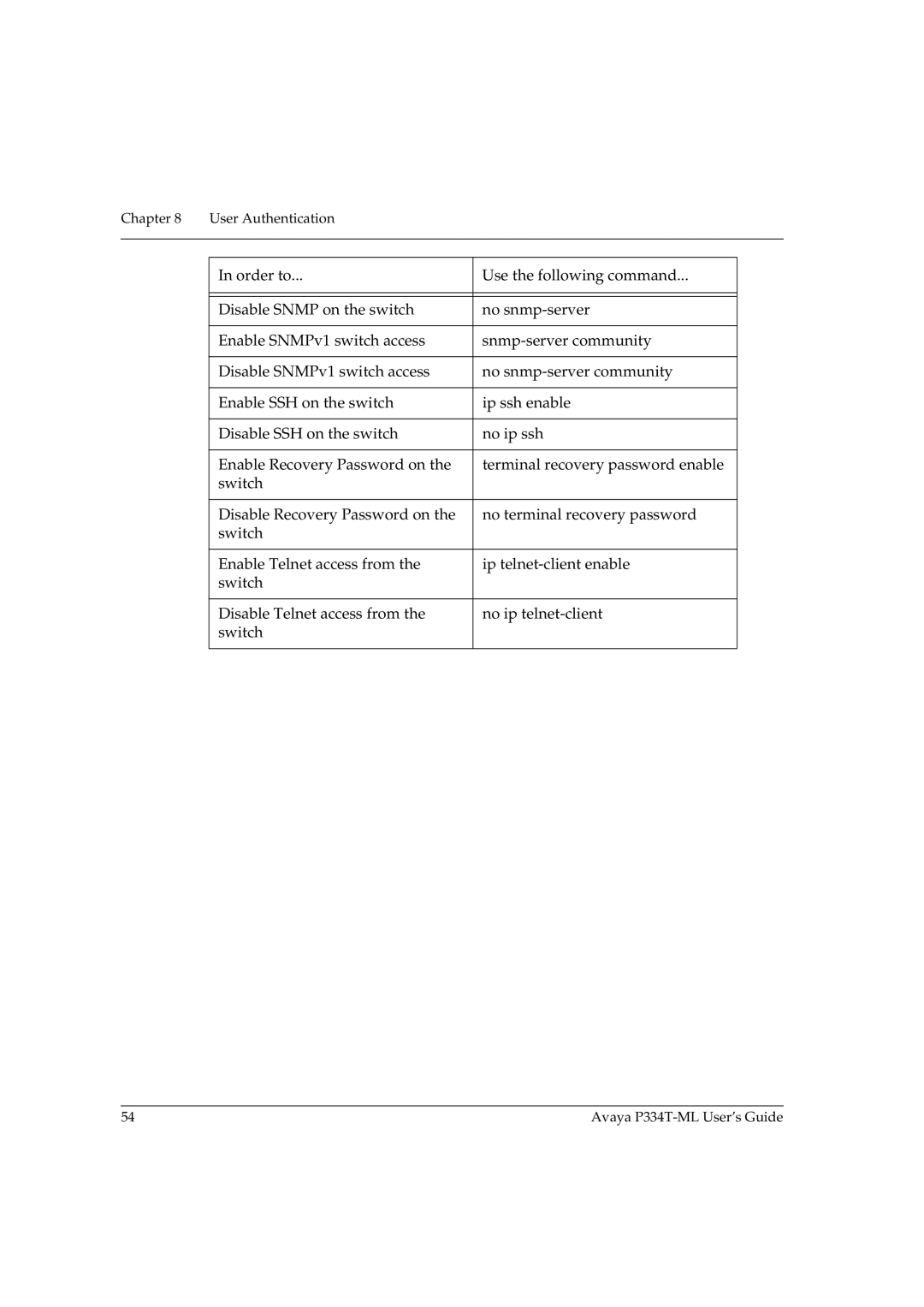 Avaya P334T-ML manual User Authentication 