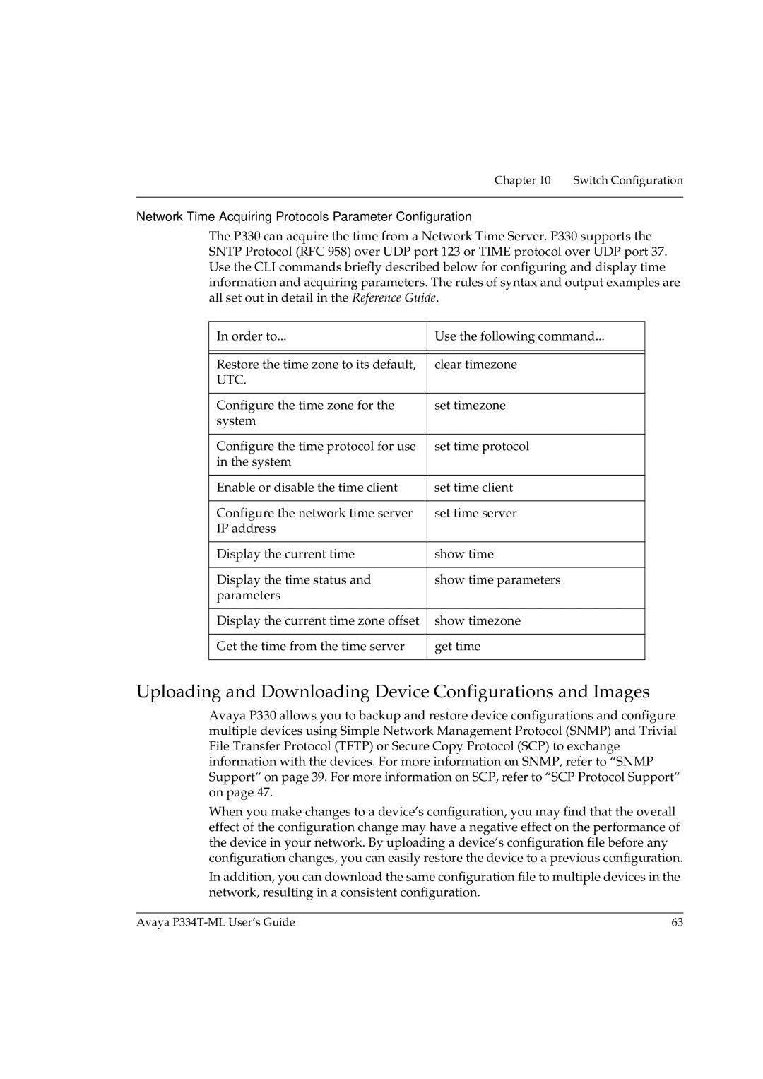 Avaya P334T-ML manual Uploading and Downloading Device Configurations and Images, Utc 