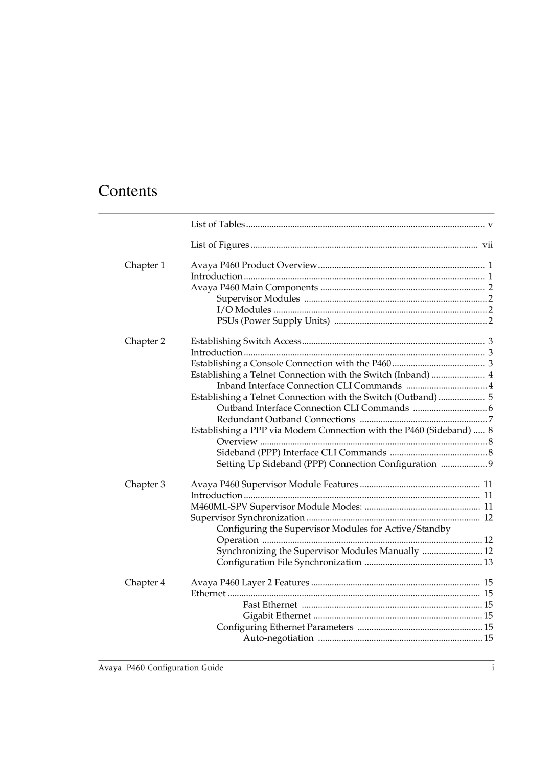 Avaya P460 manual Contents 