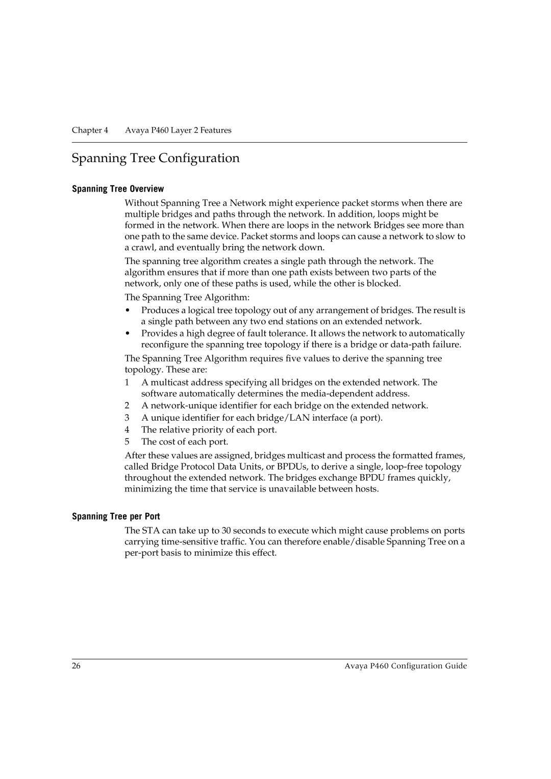 Avaya P460 manual Spanning Tree Configuration, Spanning Tree Overview, Spanning Tree per Port 