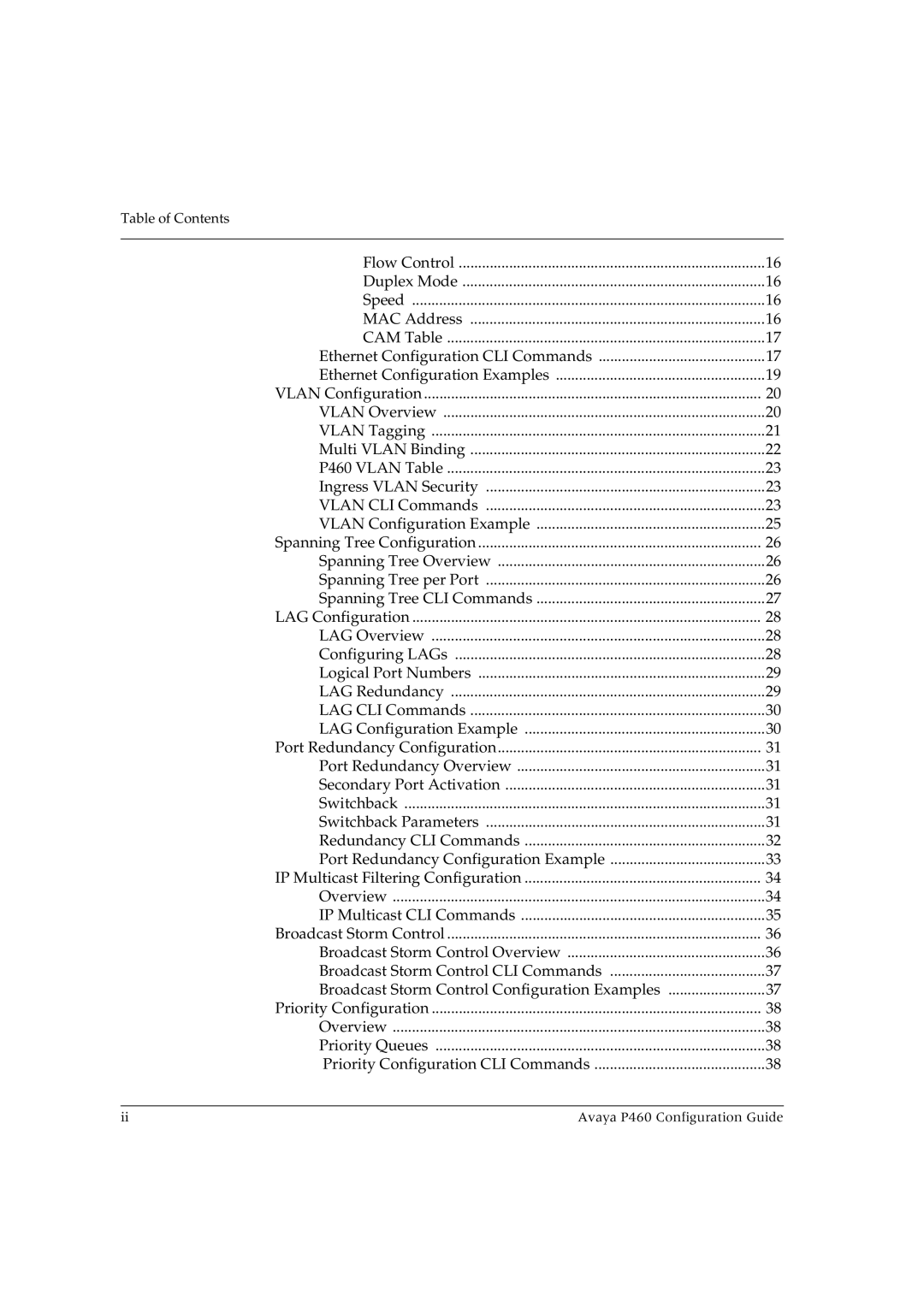 Avaya P460 manual Table of Contents 