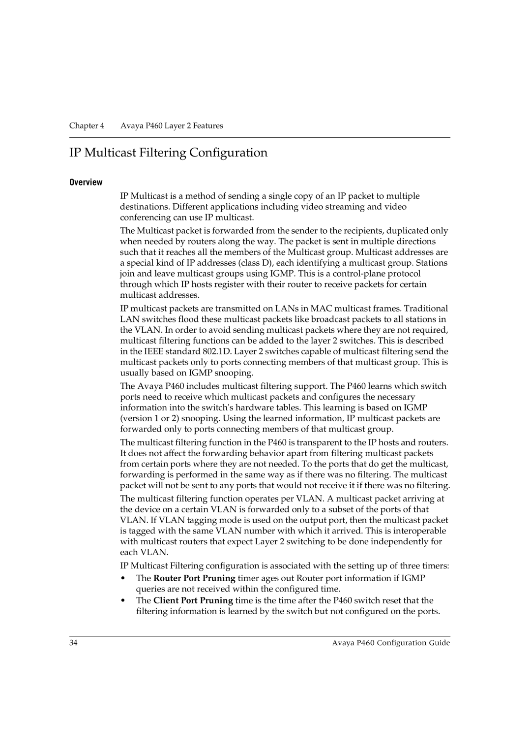 Avaya P460 manual IP Multicast Filtering Configuration, Overview 