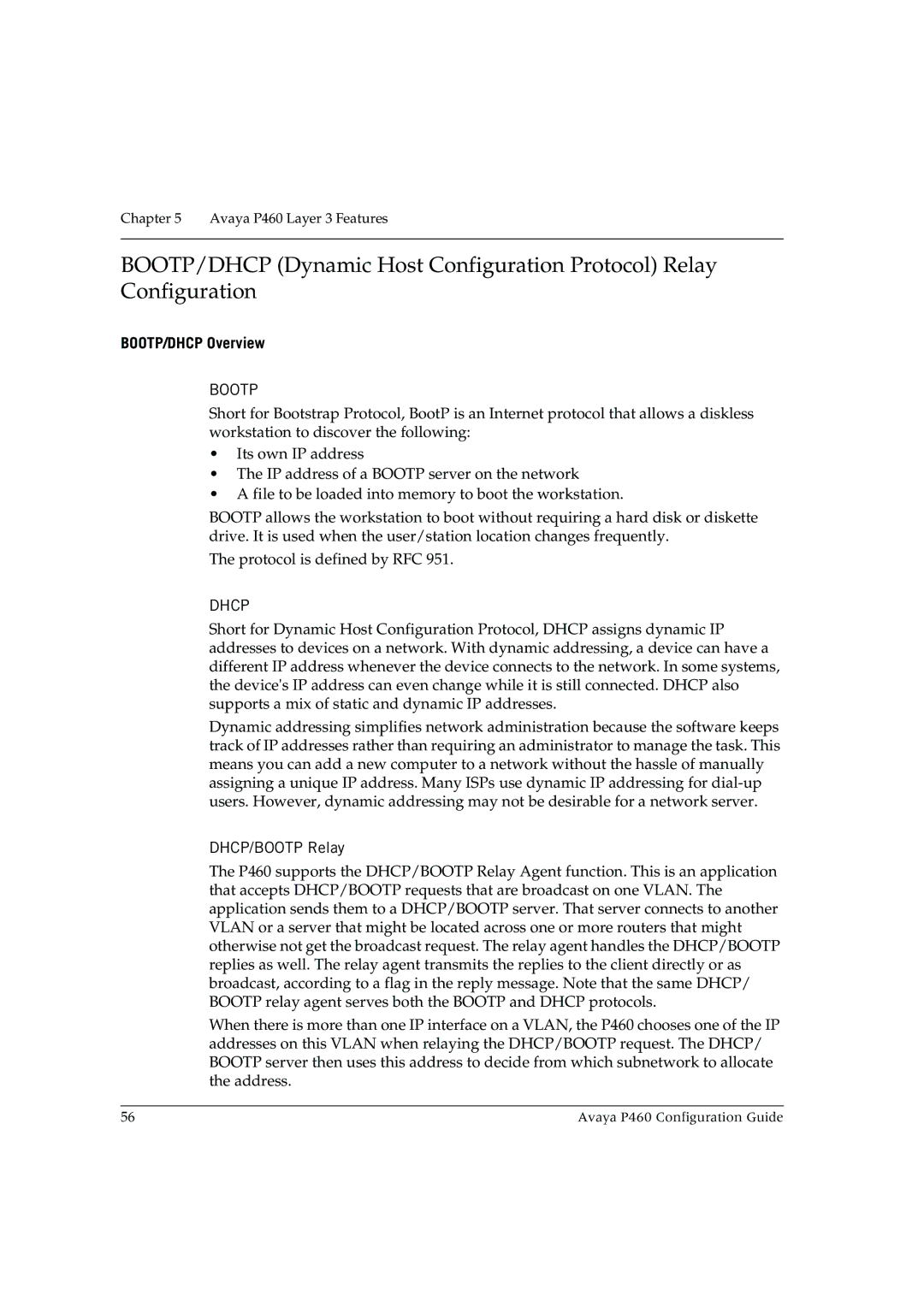 Avaya P460 manual BOOTP/DHCP Overview, DHCP/BOOTP Relay 