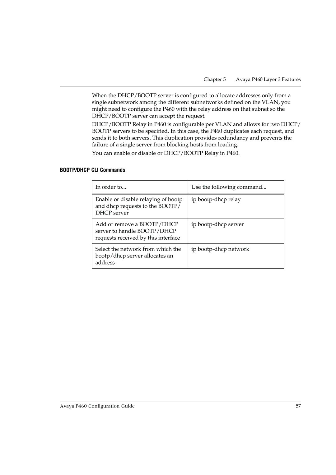 Avaya P460 manual BOOTP/DHCP CLI Commands 