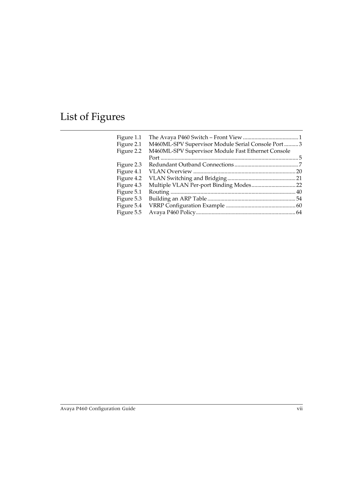 Avaya manual List of Figures, Avaya P460 Switch Front View 