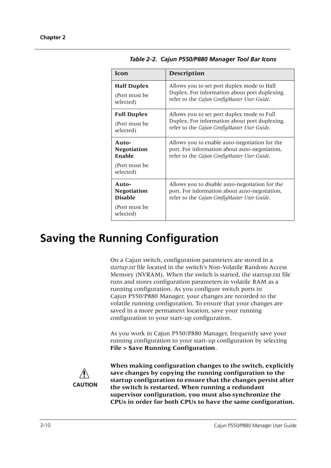 Avaya P550 manual Saving the Running Configuration 