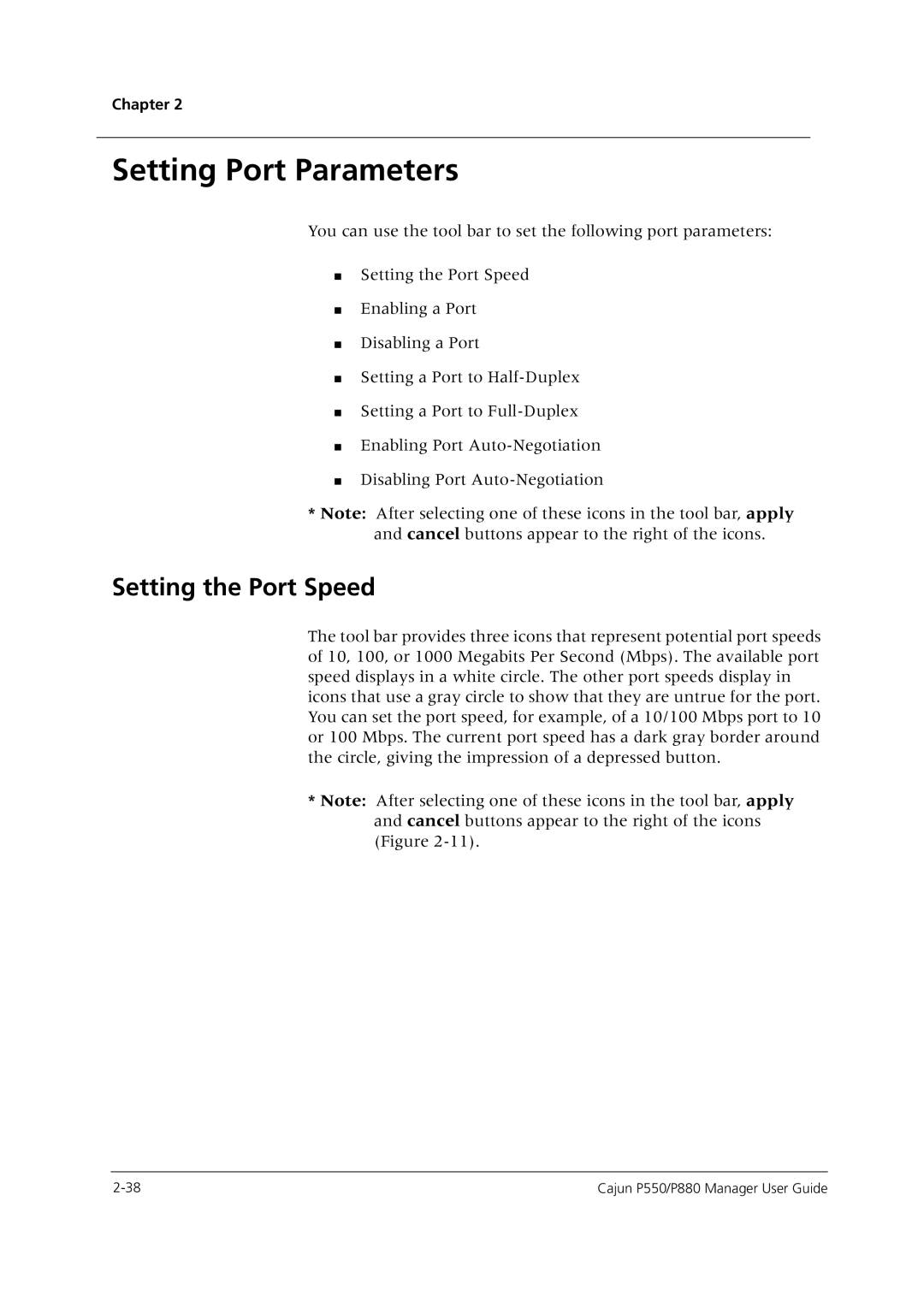 Avaya P550 manual Setting Port Parameters, Setting the Port Speed 