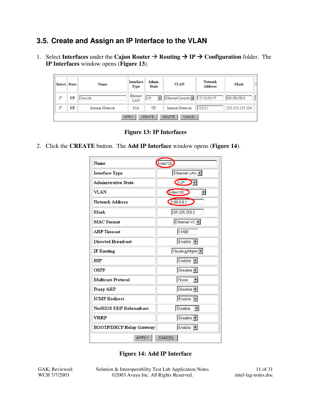 Avaya P882 manual Create and Assign an IP Interface to the Vlan, IP Interfaces 