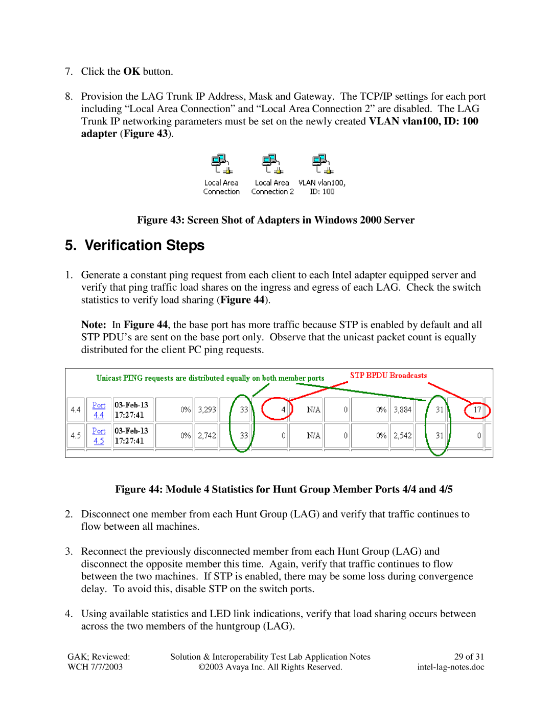 Avaya P882 manual Verification Steps, Screen Shot of Adapters in Windows 2000 Server 