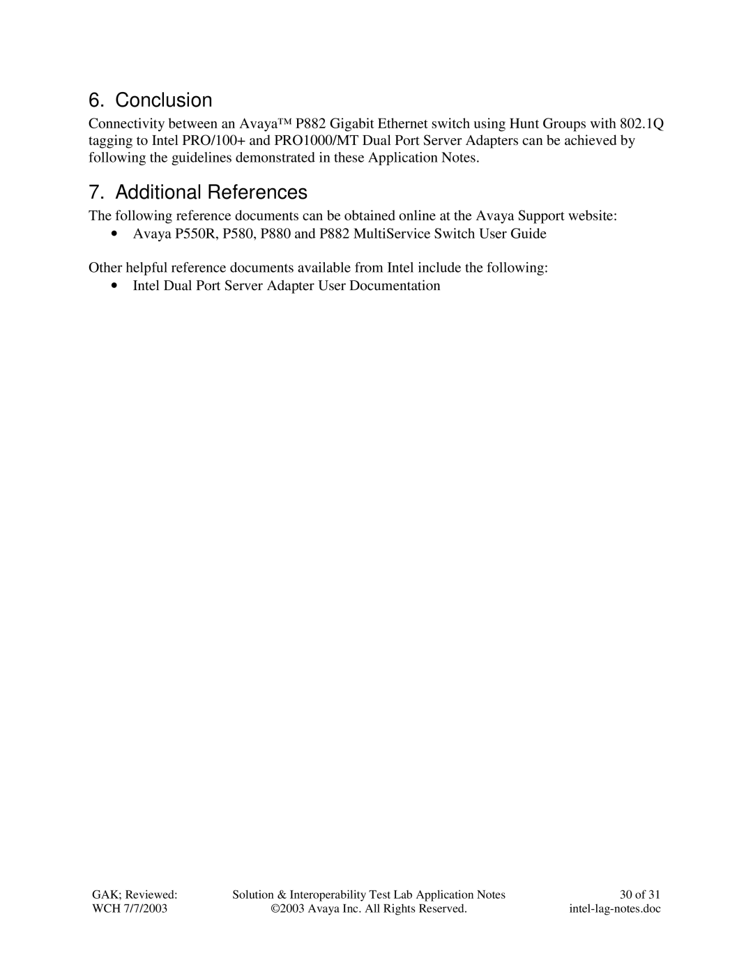 Avaya P882 manual Conclusion, Additional References 