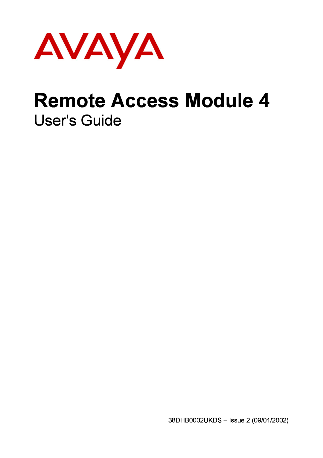 Avaya Remote Access Module 4 manual Users Guide, 38DHB0002UKDS - Issue 2 09/01/2002 