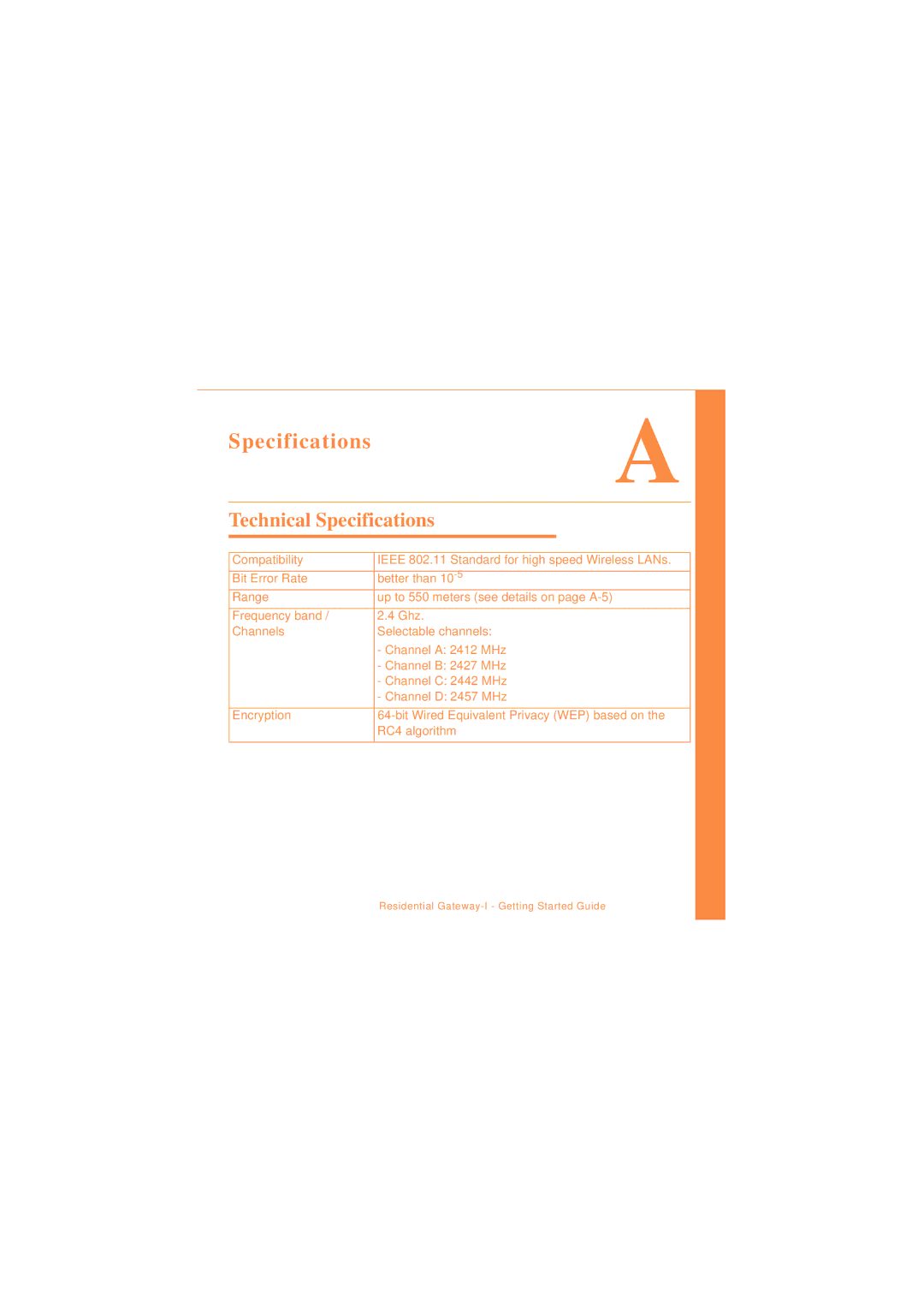 Avaya Residential Gateway-I quick start Technical Specifications 