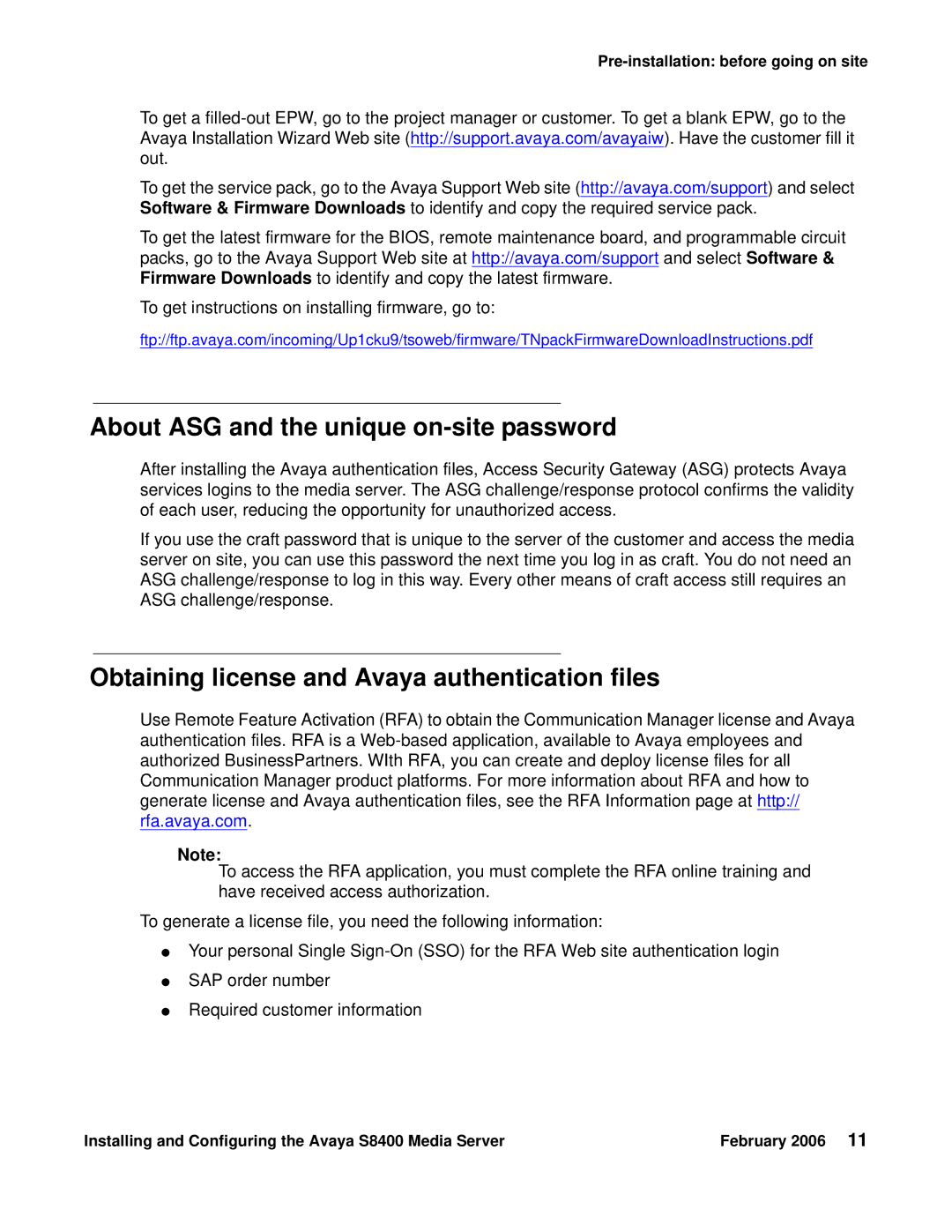 Avaya S8400 manual About ASG and the unique on-site password, Obtaining license and Avaya authentication files 