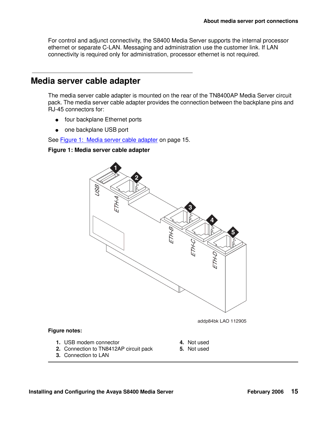 Avaya S8400 manual Media server cable adapter 