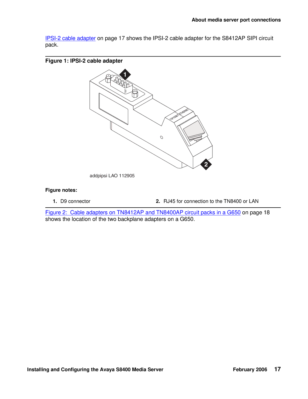 Avaya S8400 manual IPSI-2 cable adapter 