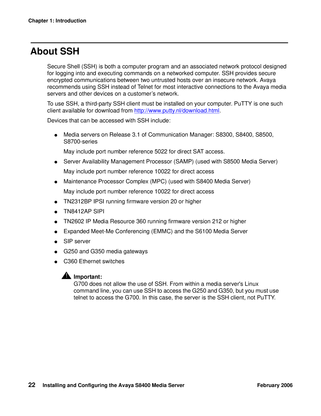 Avaya S8400 manual About SSH, TN8412AP Sipi 