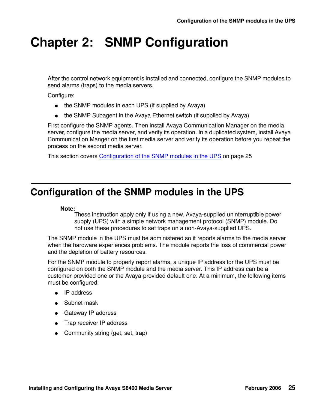 Avaya S8400 manual Snmp Configuration, Configuration of the Snmp modules in the UPS 