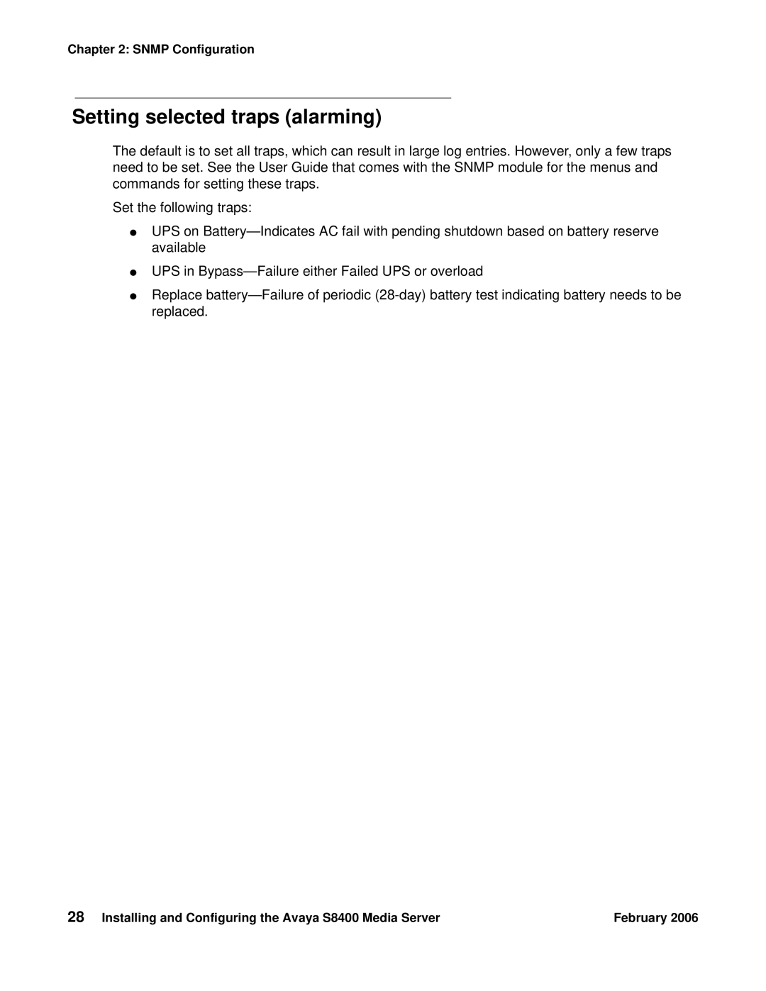 Avaya S8400 manual Setting selected traps alarming 