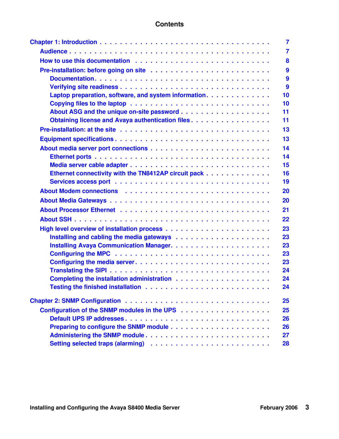 Avaya S8400 manual Contents 