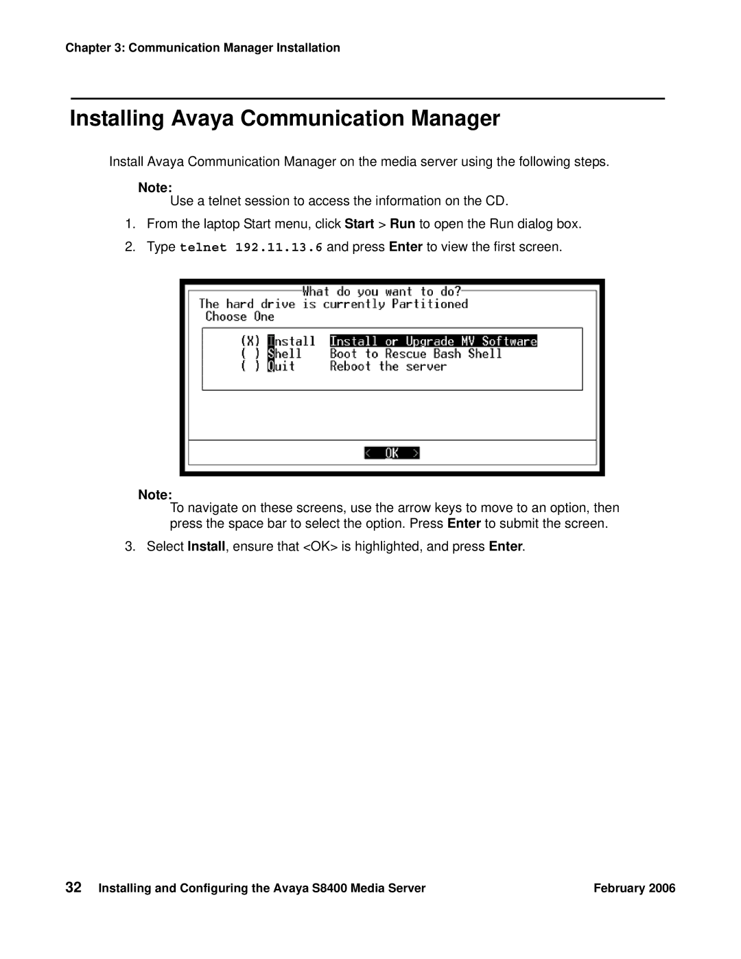 Avaya S8400 manual Installing Avaya Communication Manager 