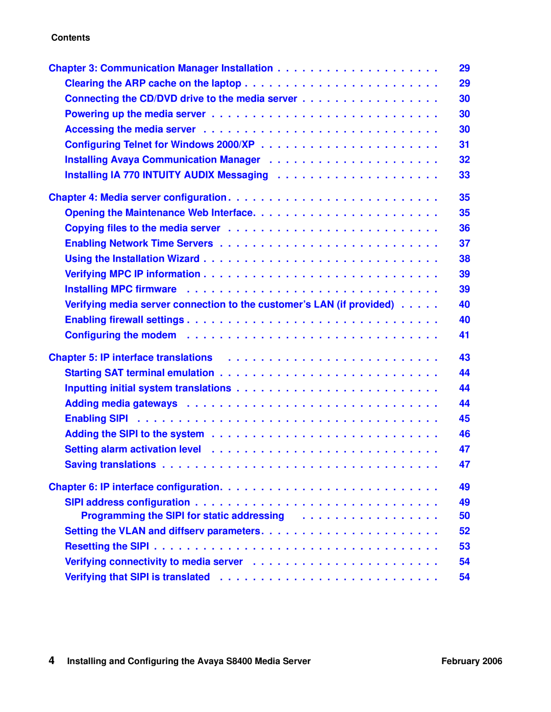 Avaya S8400 manual Contents 