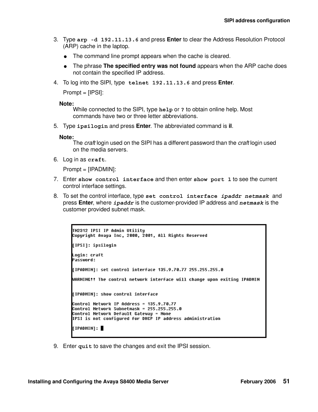 Avaya S8400 manual Sipi address configuration 