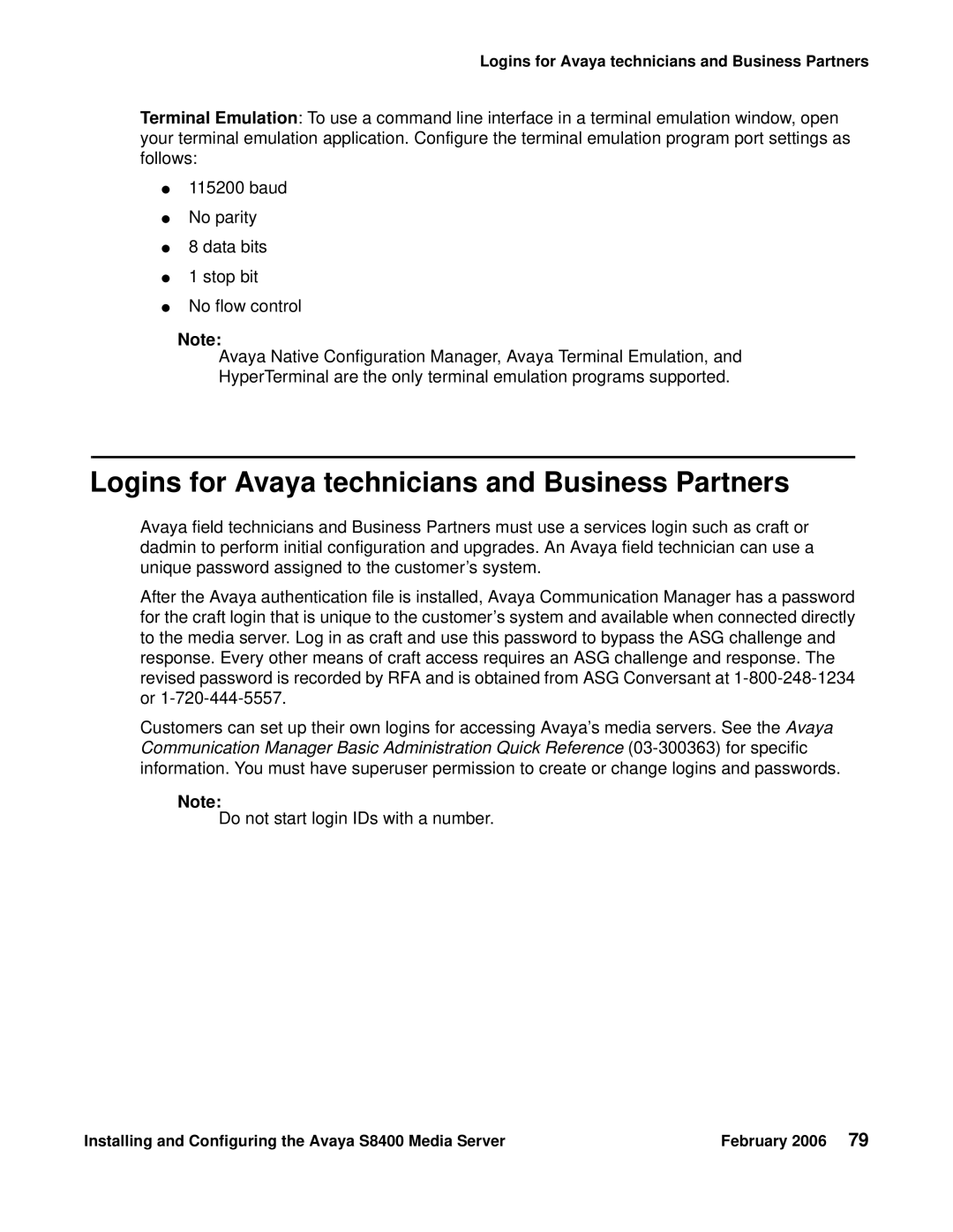 Avaya S8400 manual Logins for Avaya technicians and Business Partners 